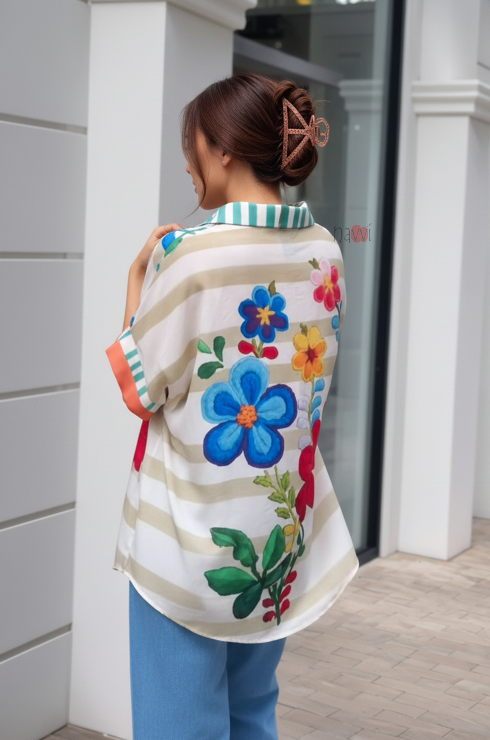 Painterly Floral Oversized Shirt Dress-Relaxed Chic Fit