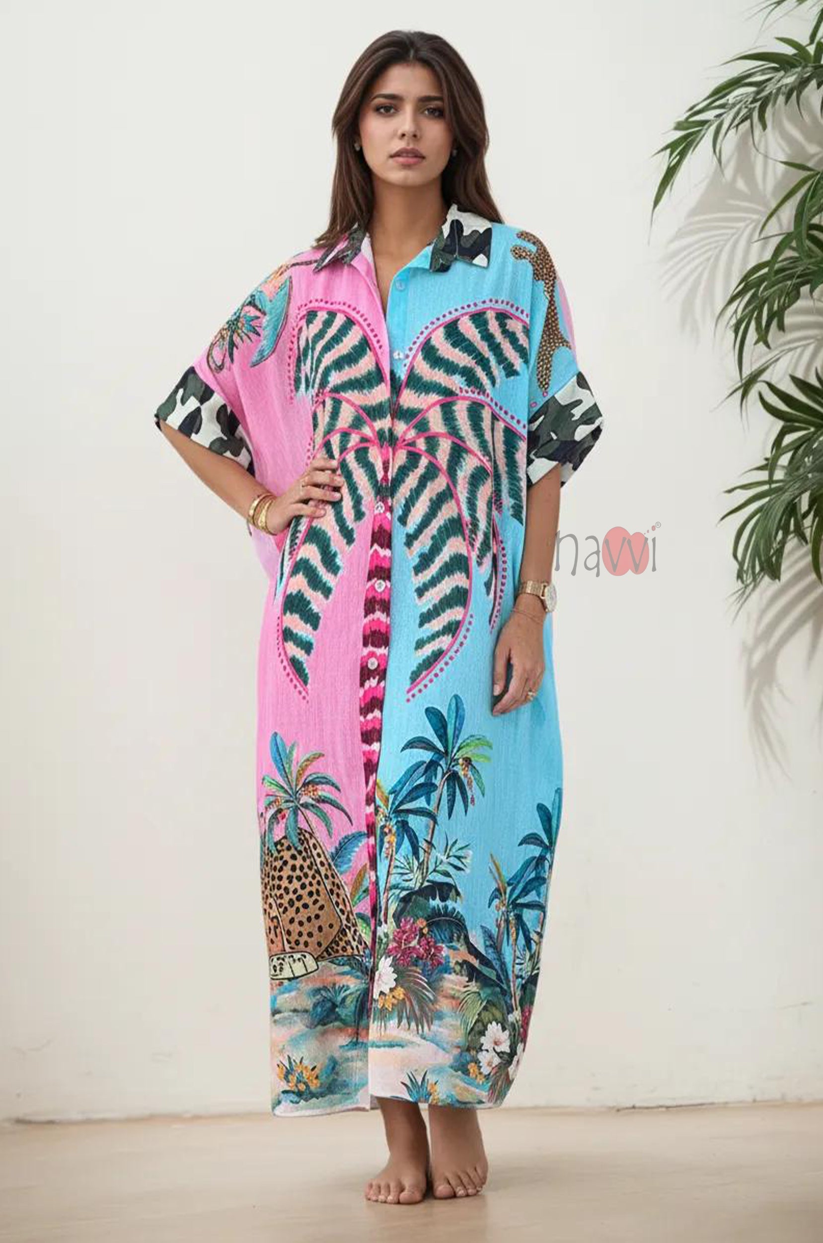 Bold Jungle Print Shirt Dress - Navvi.in