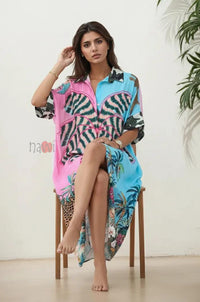 Bold Jungle Print Shirt Dress - Navvi.in