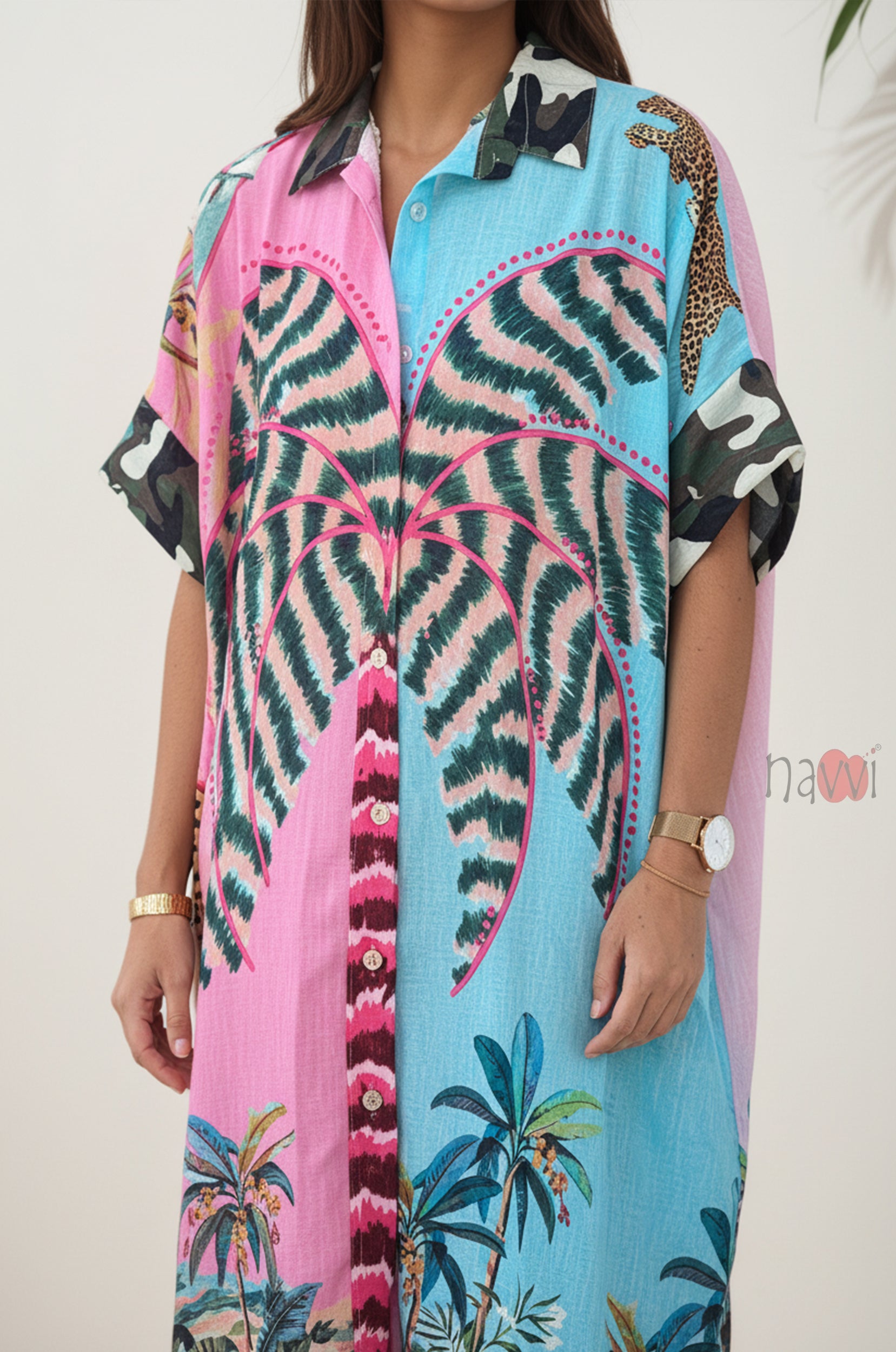 Bold Jungle Print Shirt Dress - Navvi.in