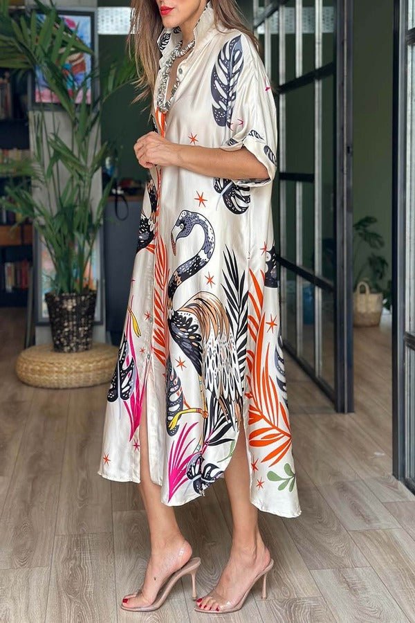 Flamingo Print Shirt Dress - Navvi.in