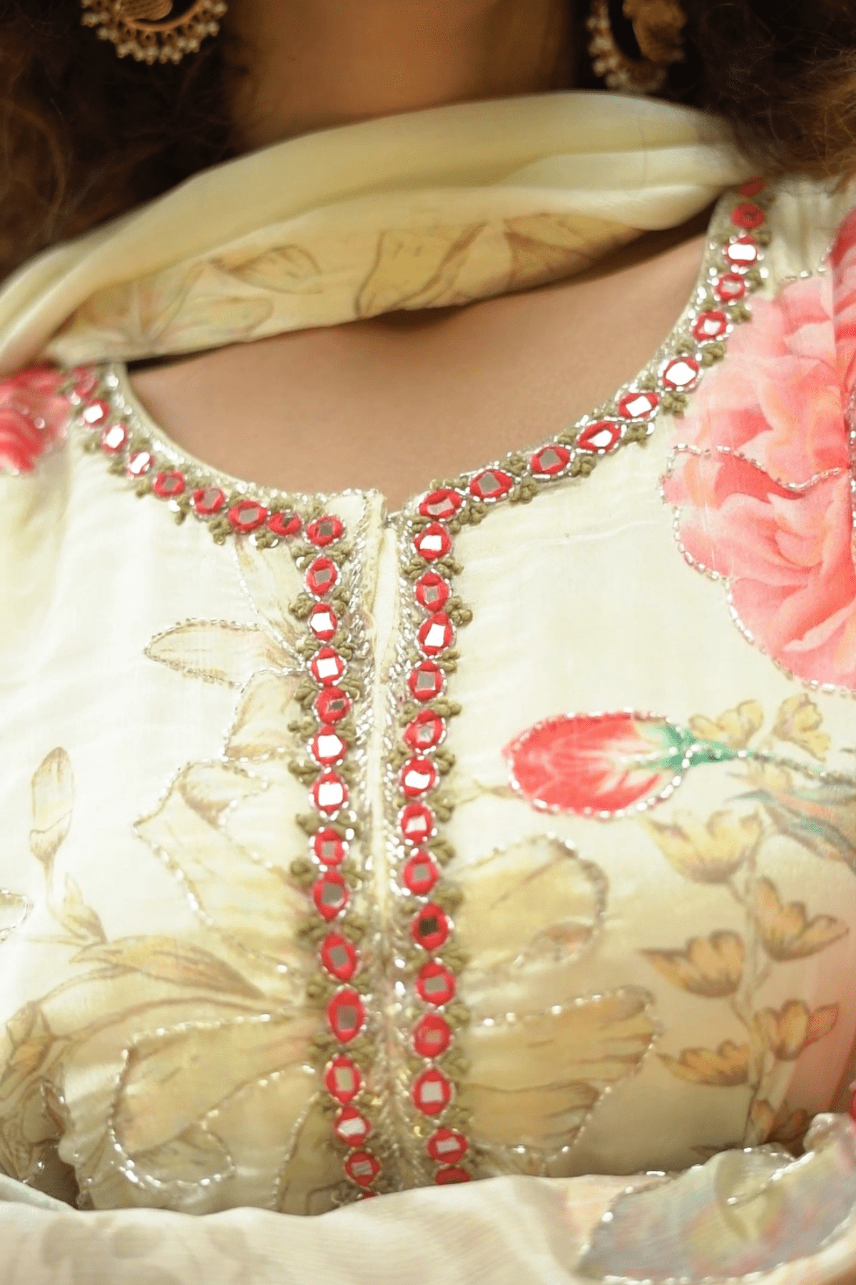 Floral Anarkali With Embroidered Belt and Dupatta - Navvi.in