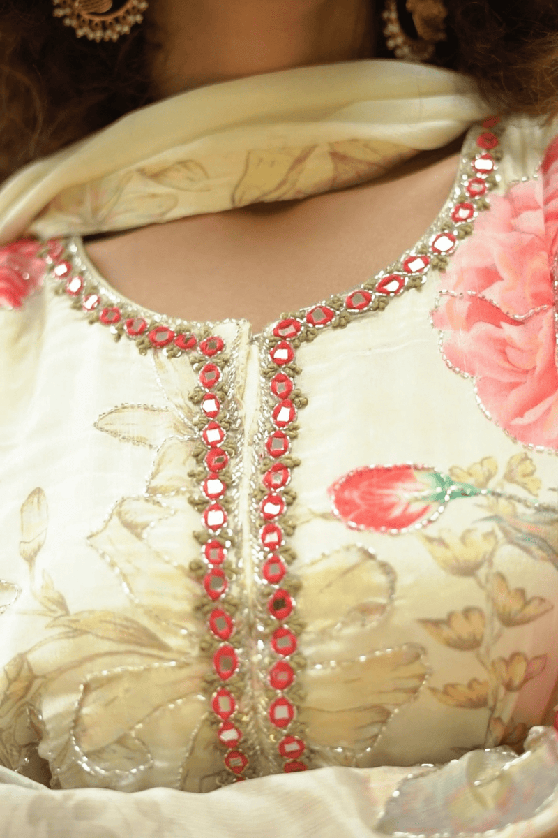 Floral Anarkali With Embroidered Belt and Dupatta - Navvi.in