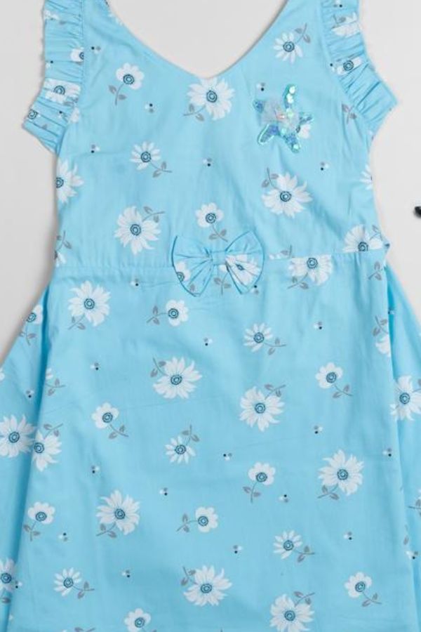 Floral Blue Summer Dress - Navvi.in