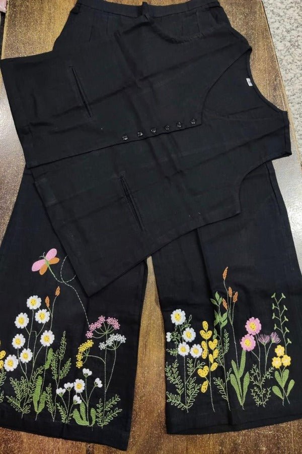 Floral Embroidery Cotton Co - Ord Set - Navvi.in