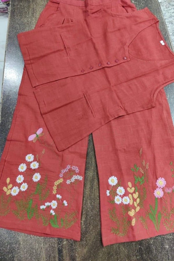 Floral Embroidery Cotton Co - Ord Set - Navvi.in