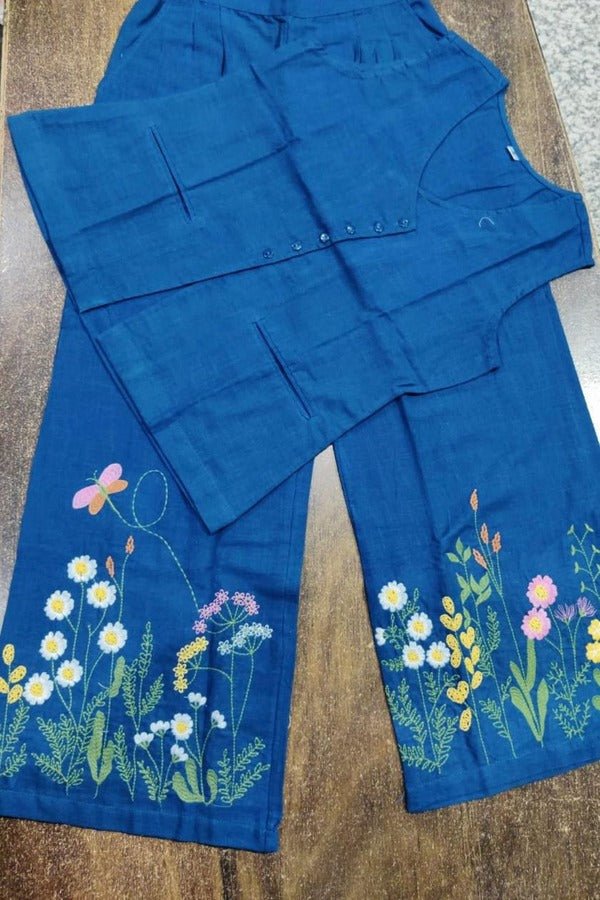 Floral Embroidery Cotton Co - Ord Set - Navvi.in