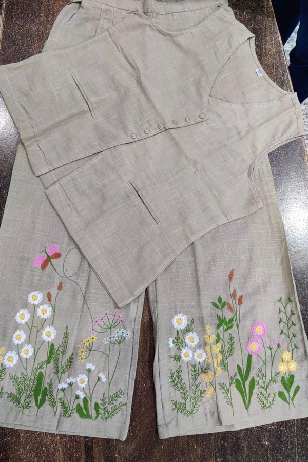 Floral Embroidery Cotton Co - Ord Set - Navvi.in