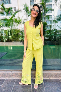 Floral Embroidery Cotton Co - Ord Set - Navvi.in