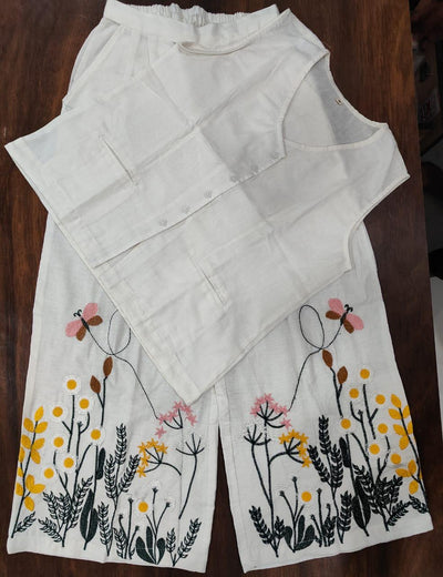 Floral Embroidery Cotton Co - Ord Set - Navvi.in