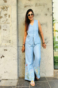 Floral Embroidery Cotton Co - Ord Set - Navvi.in