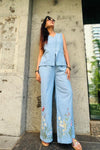 Floral Embroidery Cotton Co - Ord Set - Navvi.in