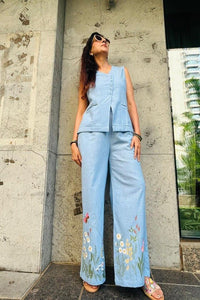 Floral Embroidery Cotton Co - Ord Set - Navvi.in