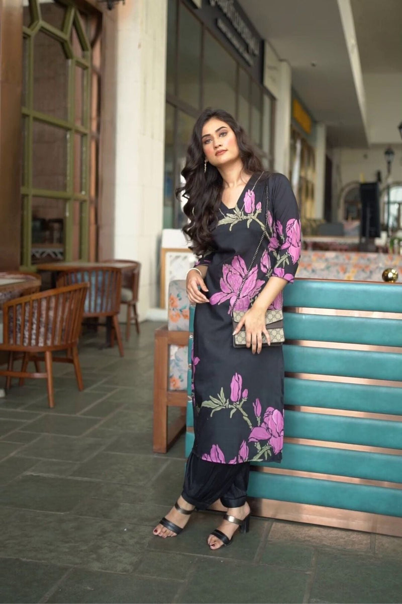 Floral Kurta with Patiala Pants - Navvi.in