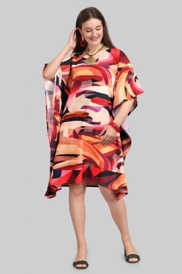 Floral Print Short Kaftan Dress - Navvi.in