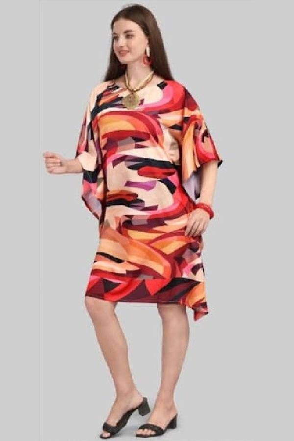 Floral Print Short Kaftan Dress - Navvi.in
