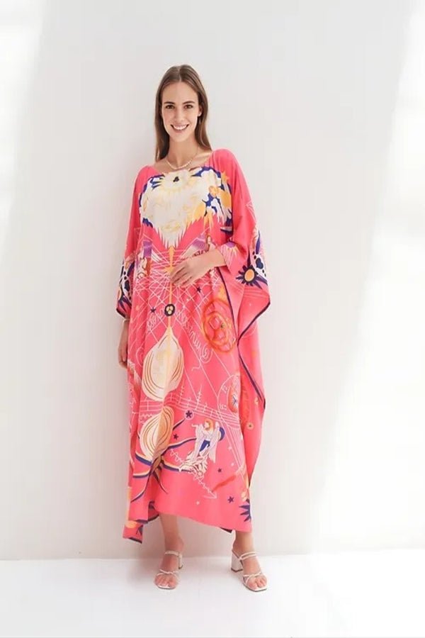 Floral Printed Long Kaftan - Navvi.in