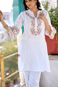 Floral Symphony Pure White Co - ord set - Navvi.in