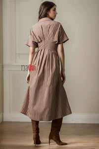 Front - Button Pleated Shirt Dress - Navvi.in