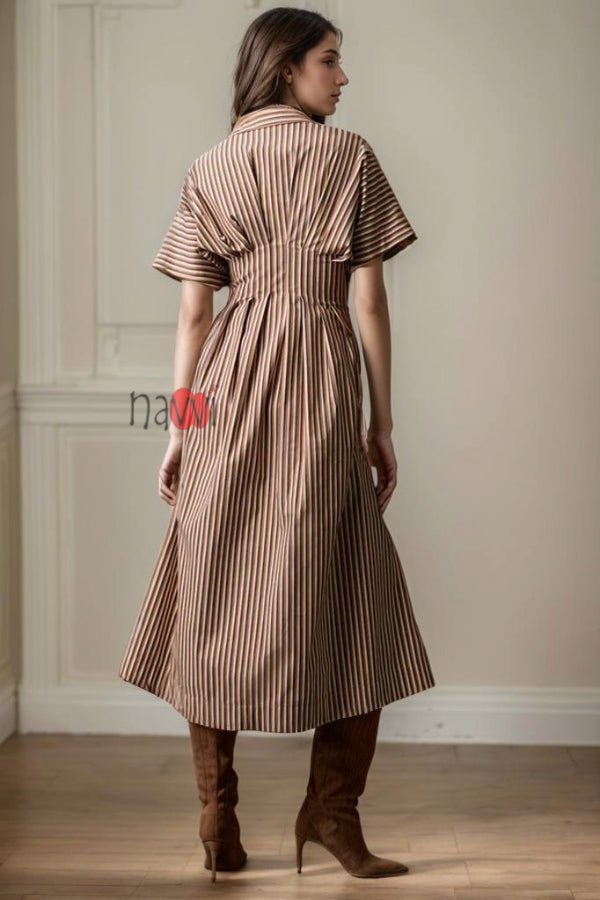 Front - Button Pleated Shirt Dress - Navvi.in