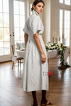 Front - Button Pleated Shirt Dress - Navvi.in