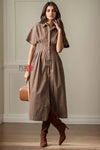 Front - Button Pleated Shirt Dress - Navvi.in