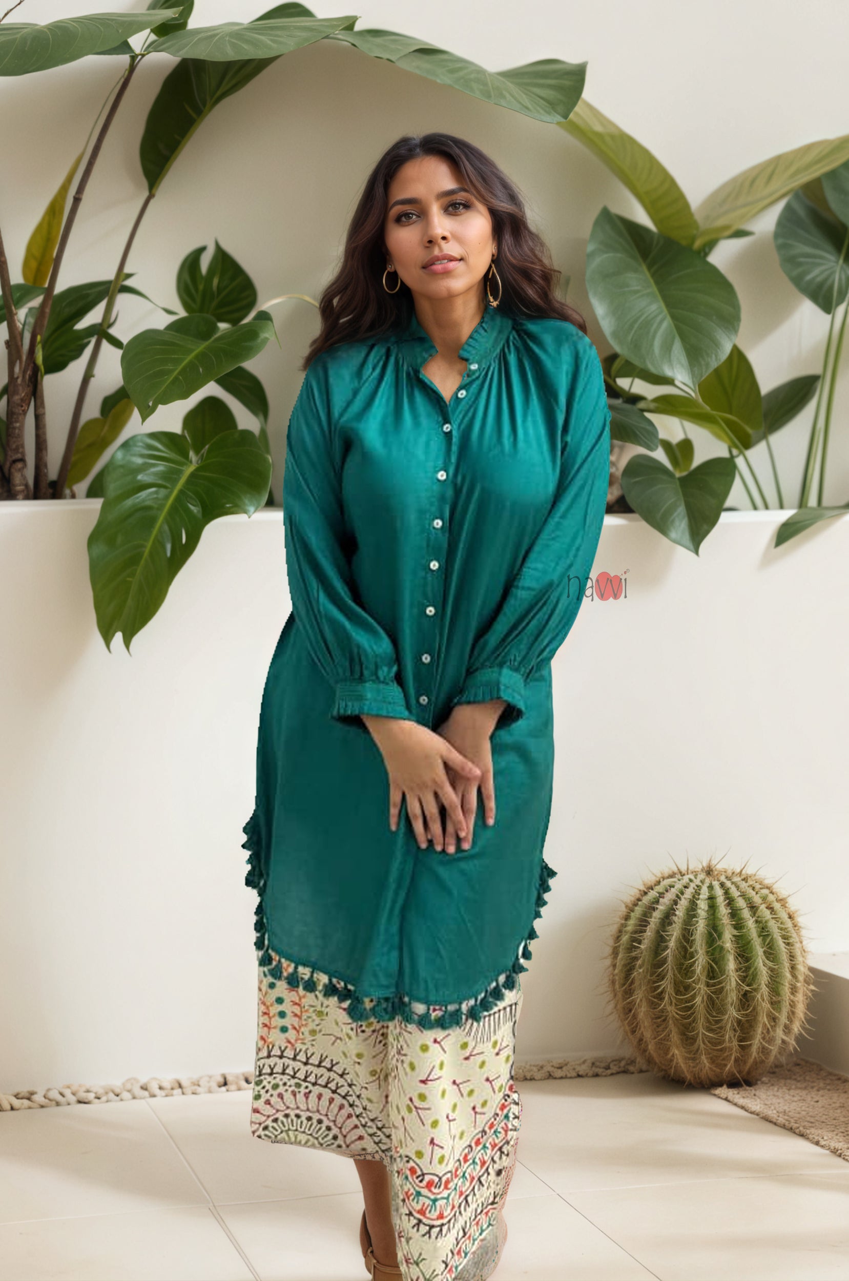 Vibrant Teal Co-ord Set with Statement Printed Bottoms