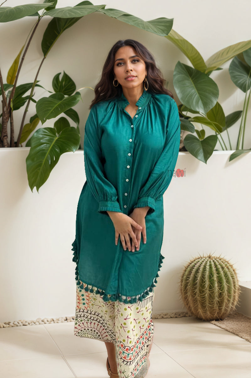 Vibrant Teal Co-ord Set with Statement Printed Bottoms