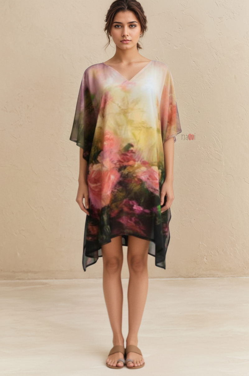 Abstract Watercolor Ombre Kaftan Dress for Women