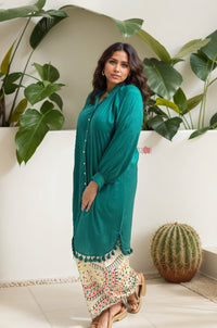 Vibrant Teal Co-ord Set with Statement Printed Bottoms