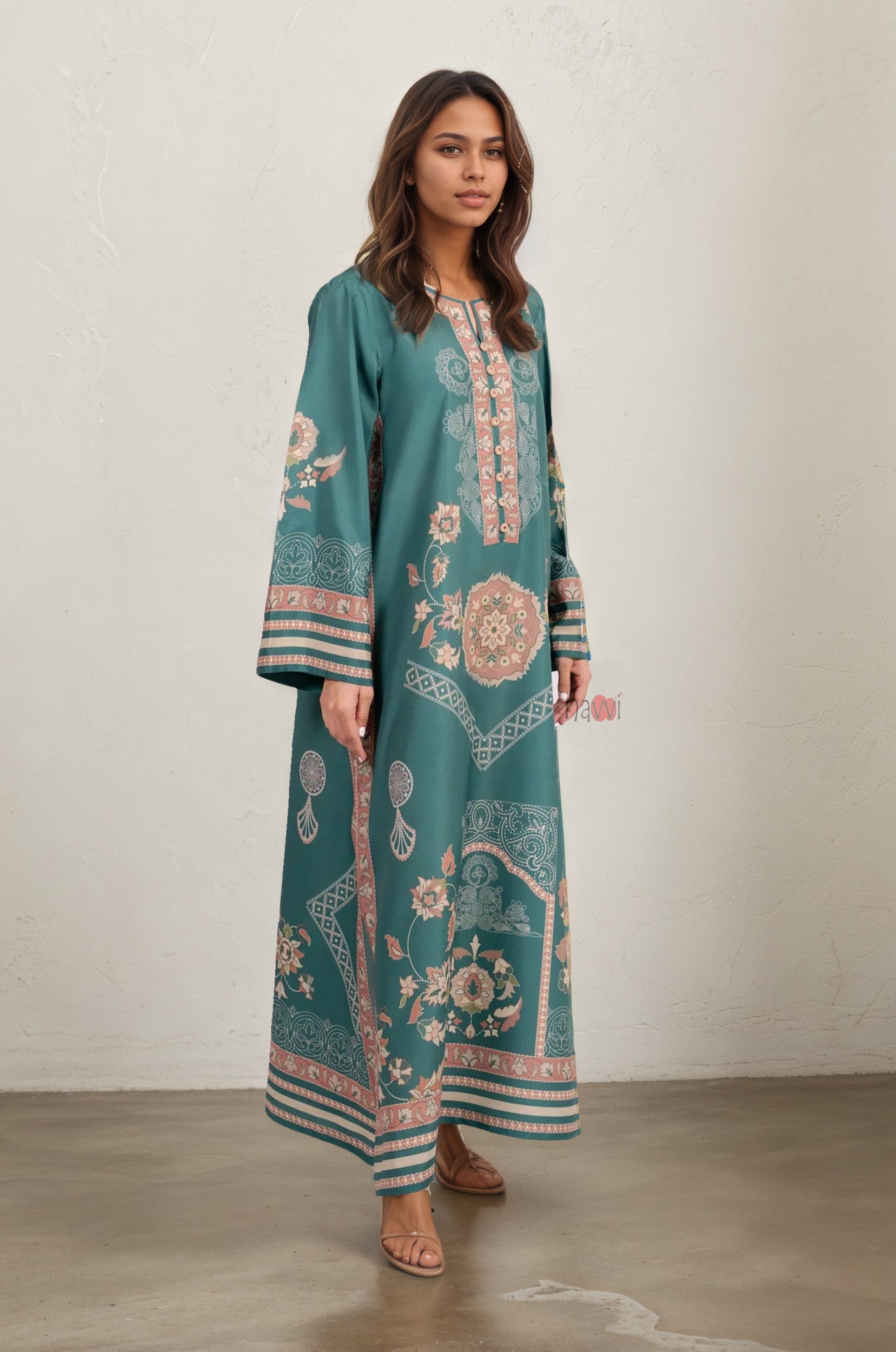 Festive Glam Teal Kurta Dress