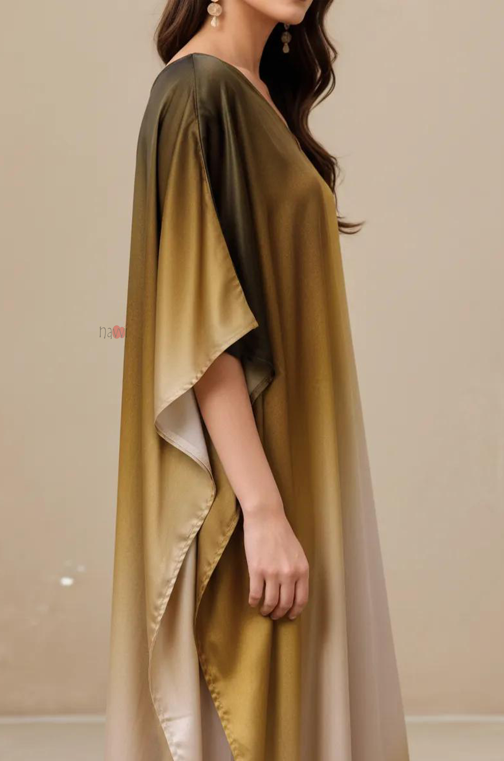 Golden Ombre Satin Kaftan Maxi Dress