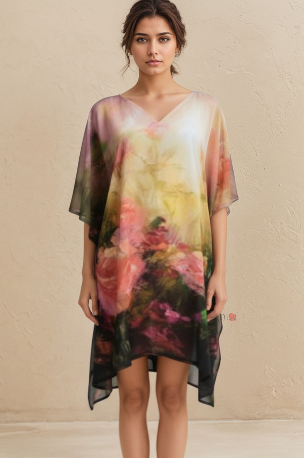 Abstract Watercolor Ombre Kaftan Dress for Women