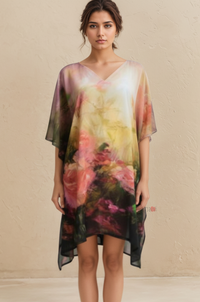 Abstract Watercolor Ombre Kaftan Dress for Women