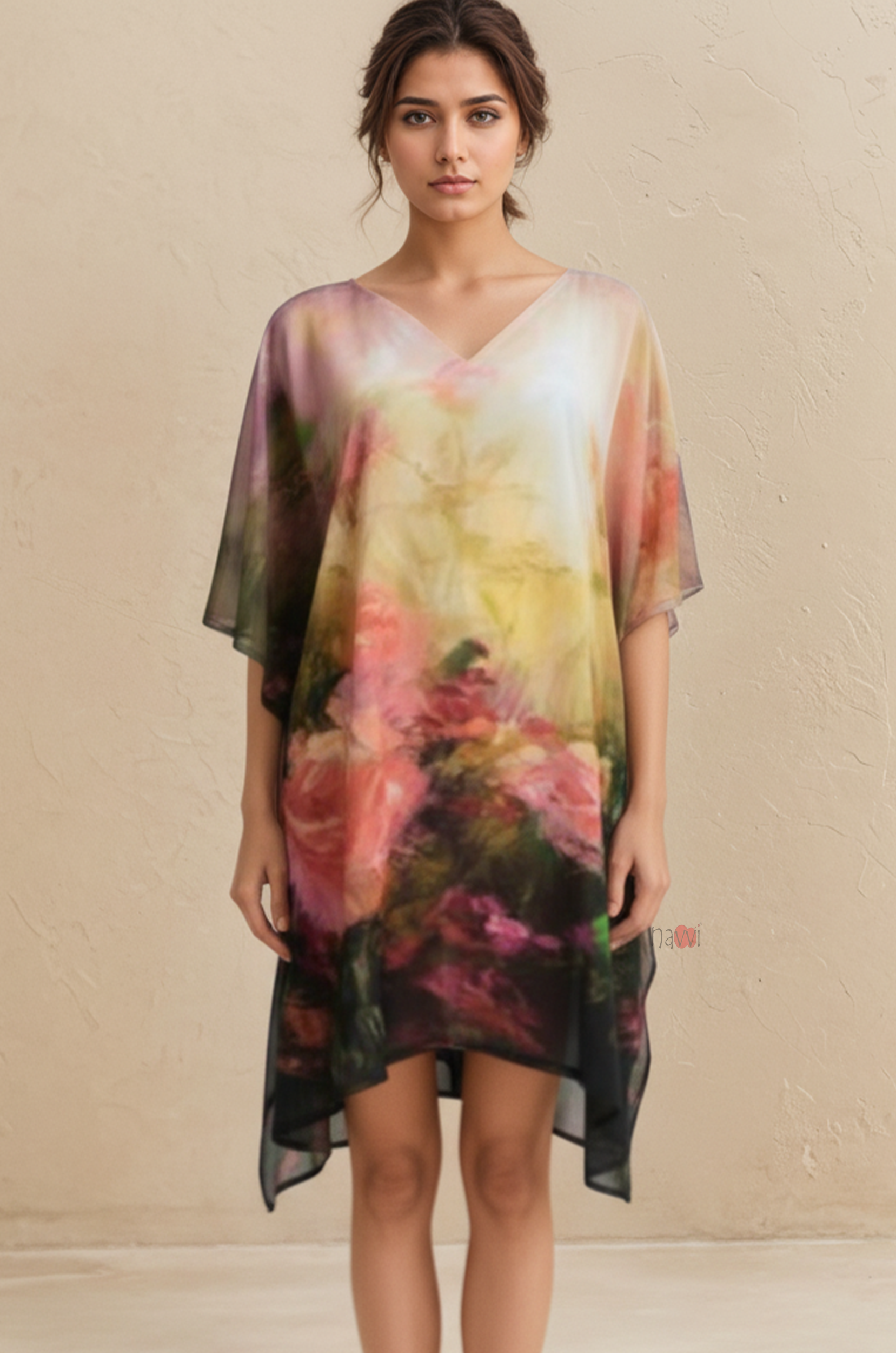 Abstract Watercolor Ombre Kaftan Dress for Women