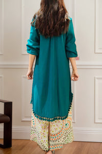 Vibrant Teal Co-ord Set with Statement Printed Bottoms