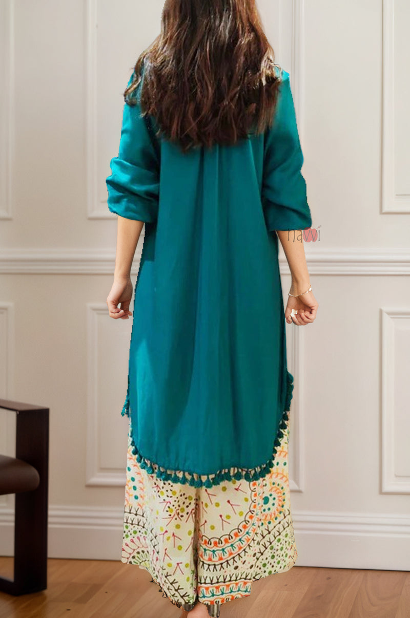Vibrant Teal Co-ord Set with Statement Printed Bottoms