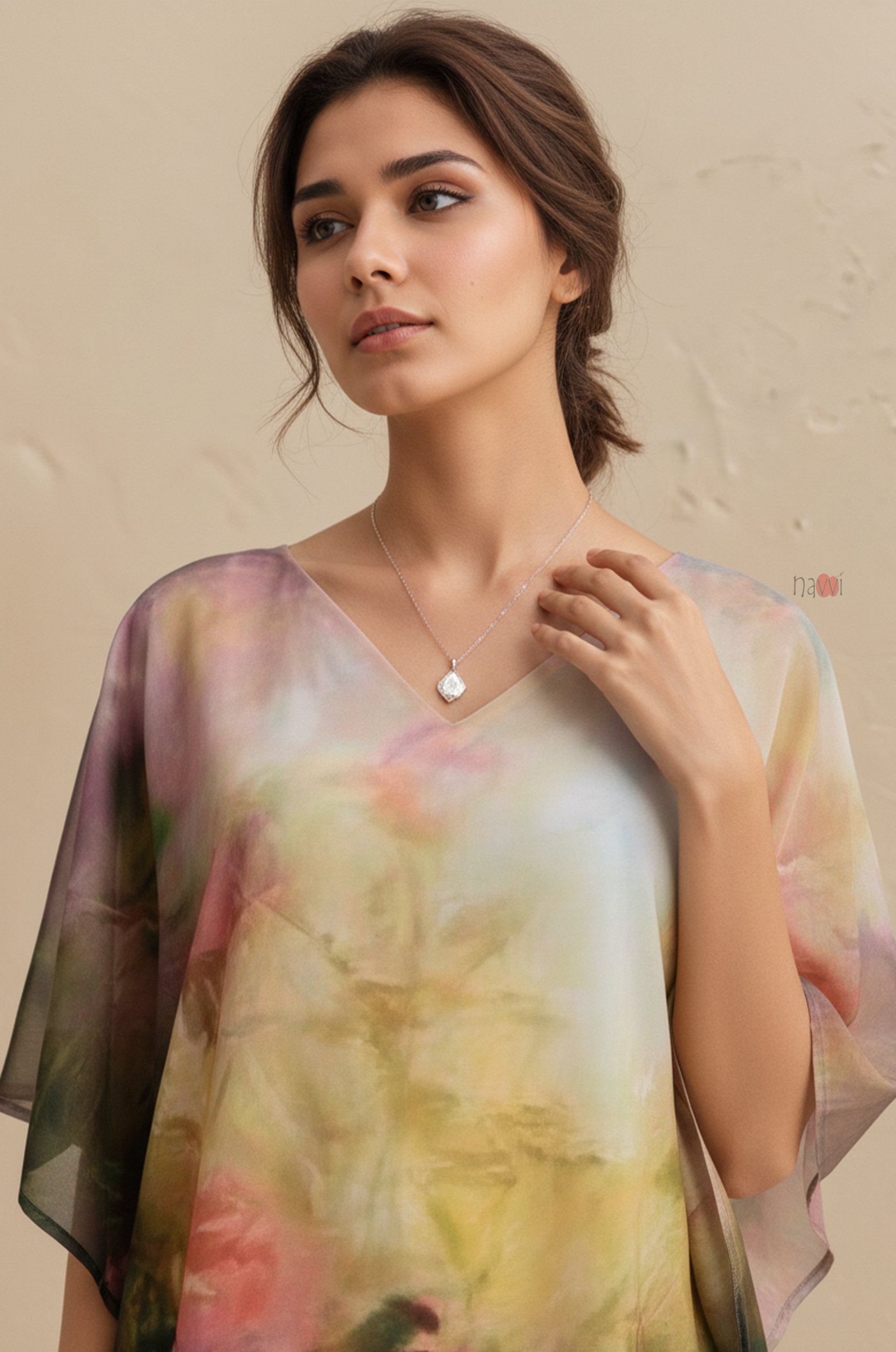 Abstract Watercolor Ombre Kaftan Dress for Women