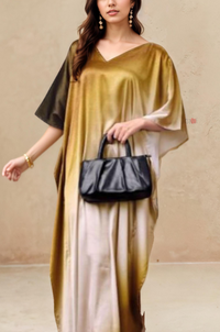 Golden Ombre Satin Kaftan Maxi Dress