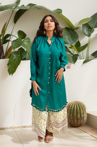 Vibrant Teal Co-ord Set with Statement Printed Bottoms