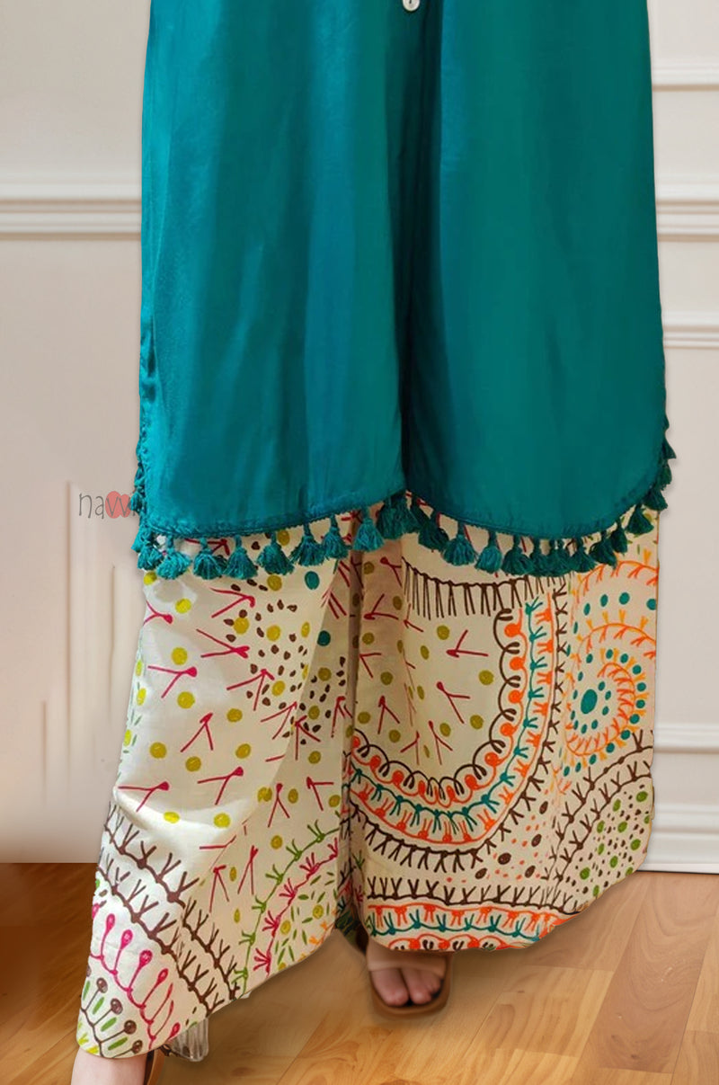 Vibrant Teal Co-ord Set with Statement Printed Bottoms