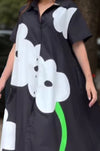 Modern Black A-line Shirt Dress with Flower Design