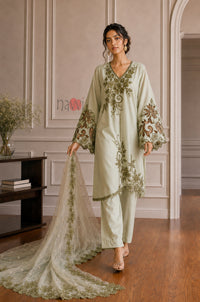 Pistachio Bloom Embroidered Suit Set