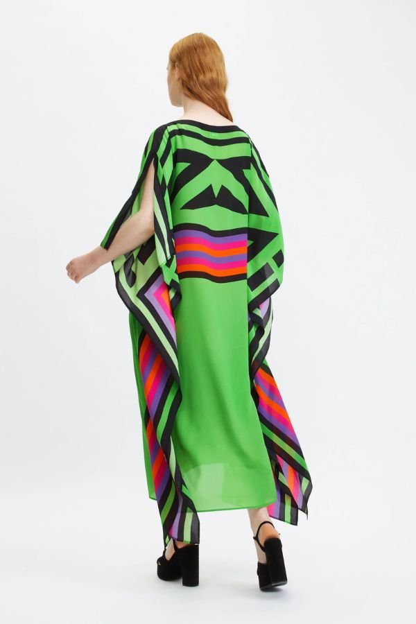 Geometric Green Long Kaftan - Navvi.in