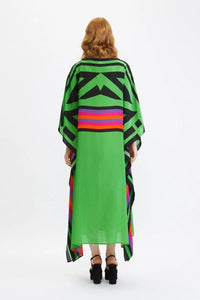 Geometric Green Long Kaftan - Navvi.in
