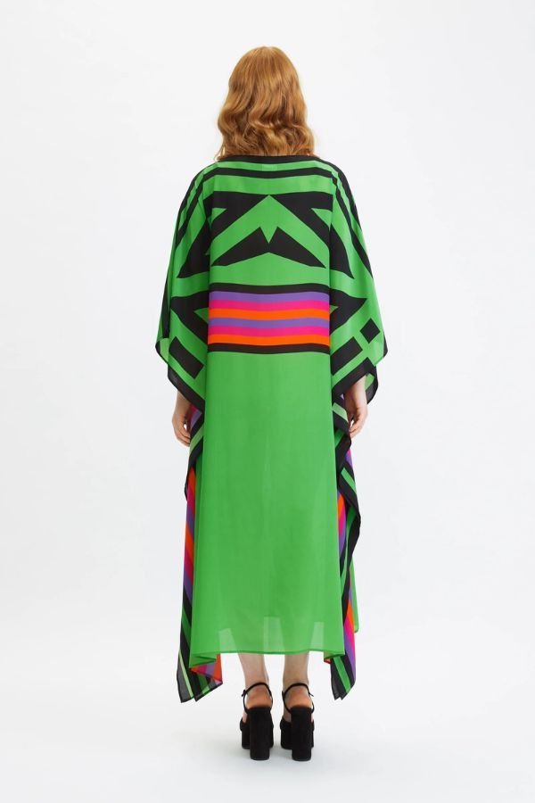 Geometric Green Long Kaftan - Navvi.in