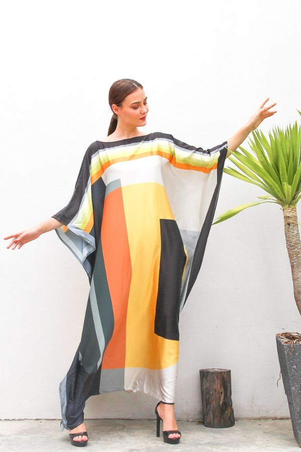 Geometric Print Wide Kaftan Dress - Navvi.in