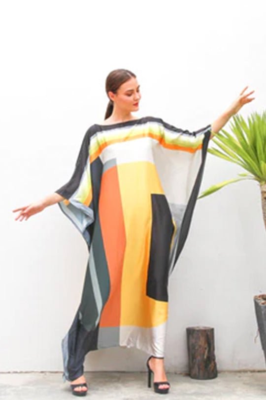 Geometric Print Wide Kaftan Dress - Navvi.in