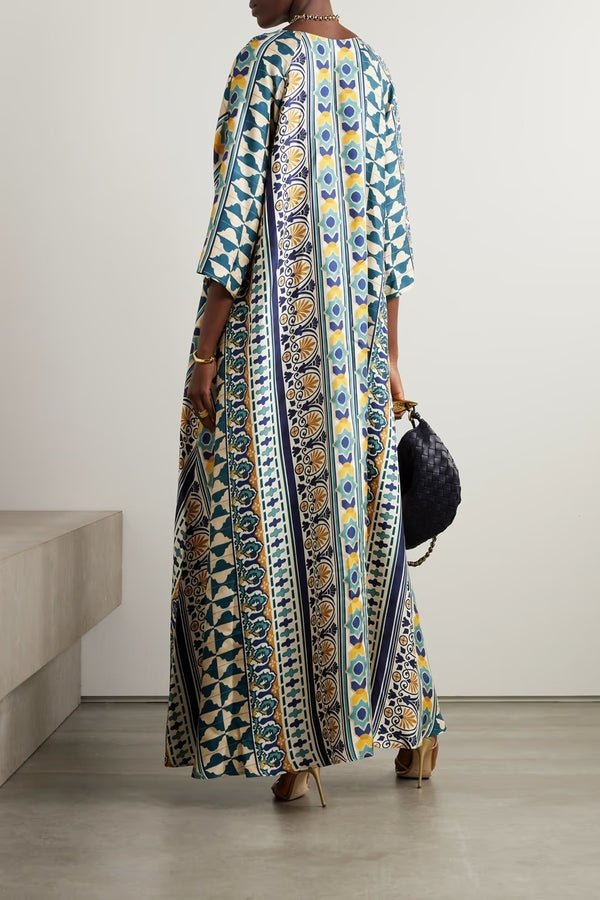 Geometric Printed Long Kaftan Dress - Navvi.in