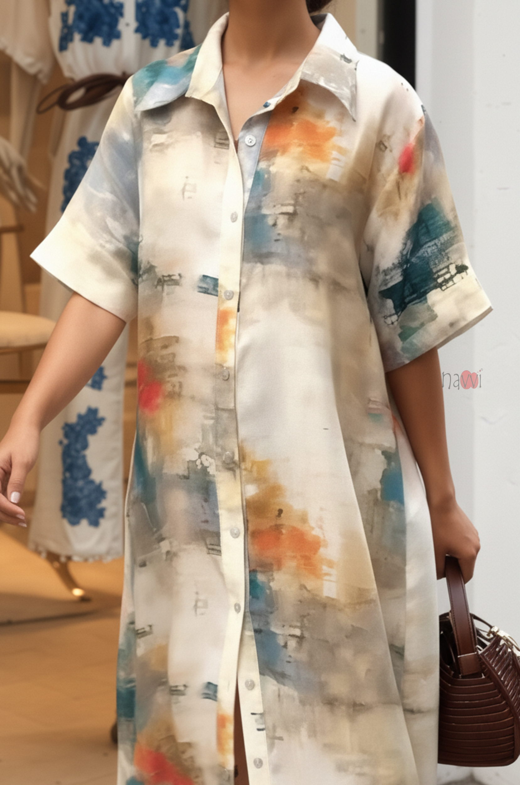 Abstract Watercolor Shirt Dress – Modern Chic